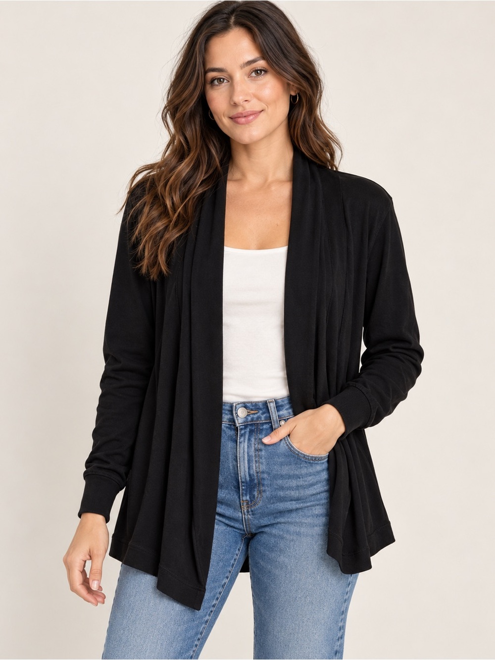 Pact Organic Cotton Black Open Front Draped Cardigan Size XL